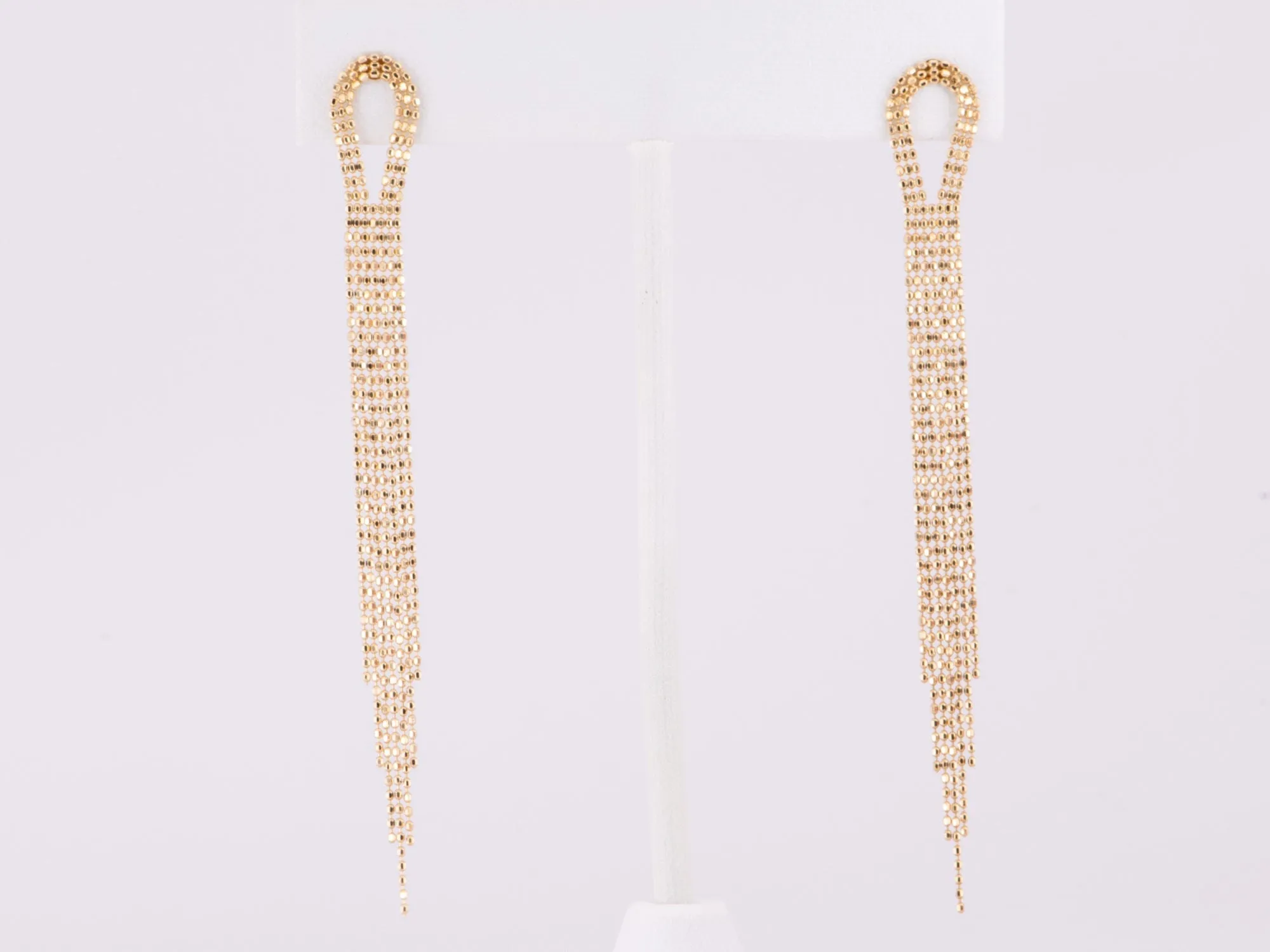 Solid 18K Gold Long Fringe Earrings ~2.7g R3182