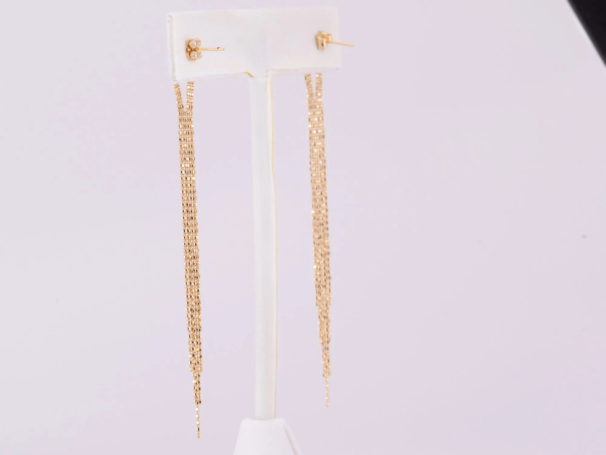 Solid 18K Gold Long Fringe Earrings ~2.7g R3182