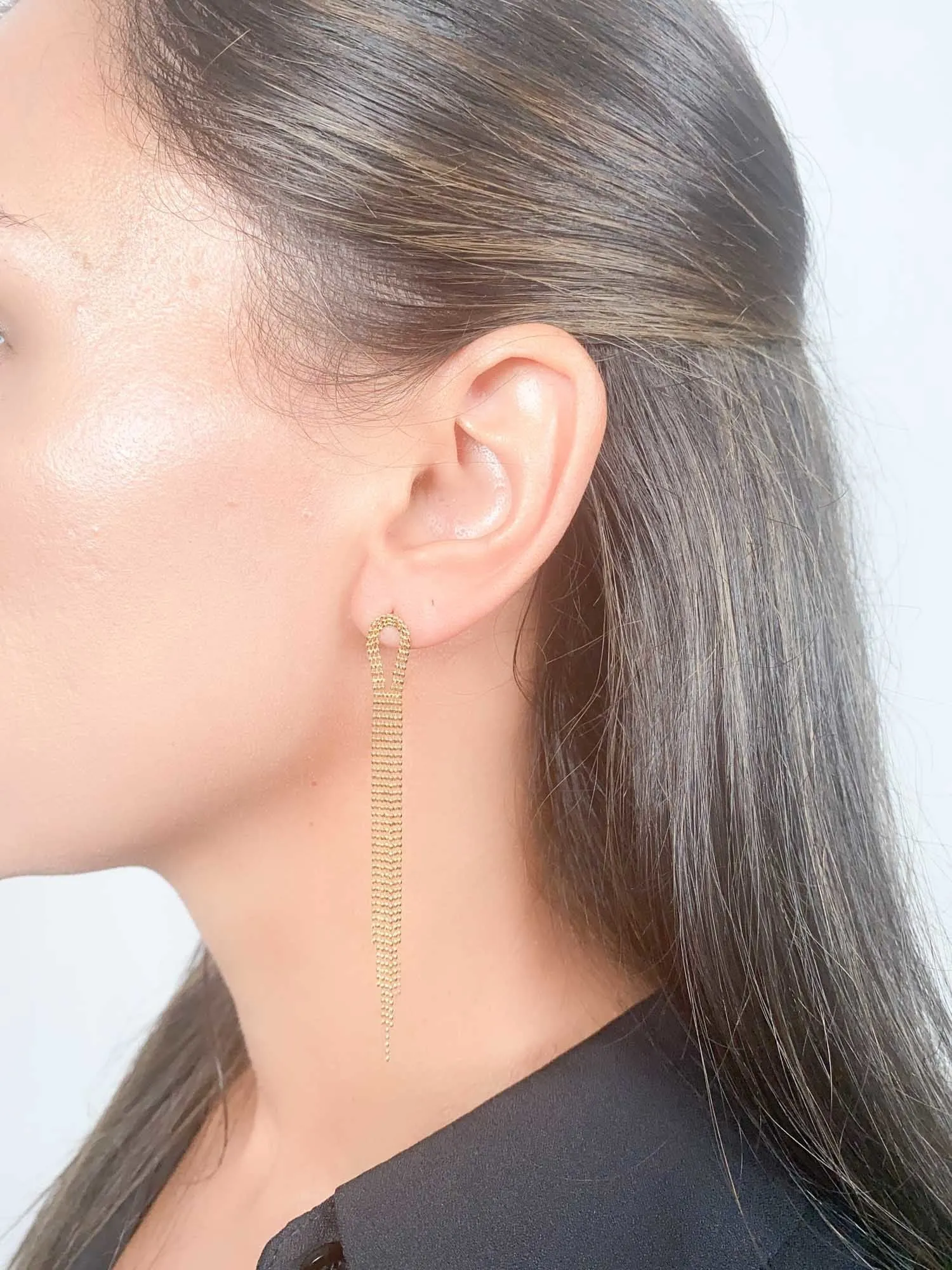 Solid 18K Gold Long Fringe Earrings ~2.7g R3182