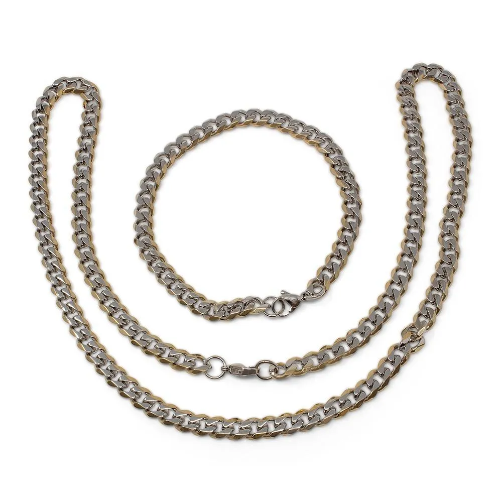 Stainless Steel Curb Chain Necklace Bracelet Set