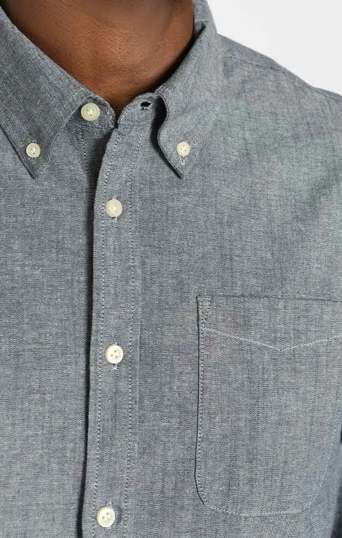 Stretch Chambray One Pocket Long Sleeve Shirt