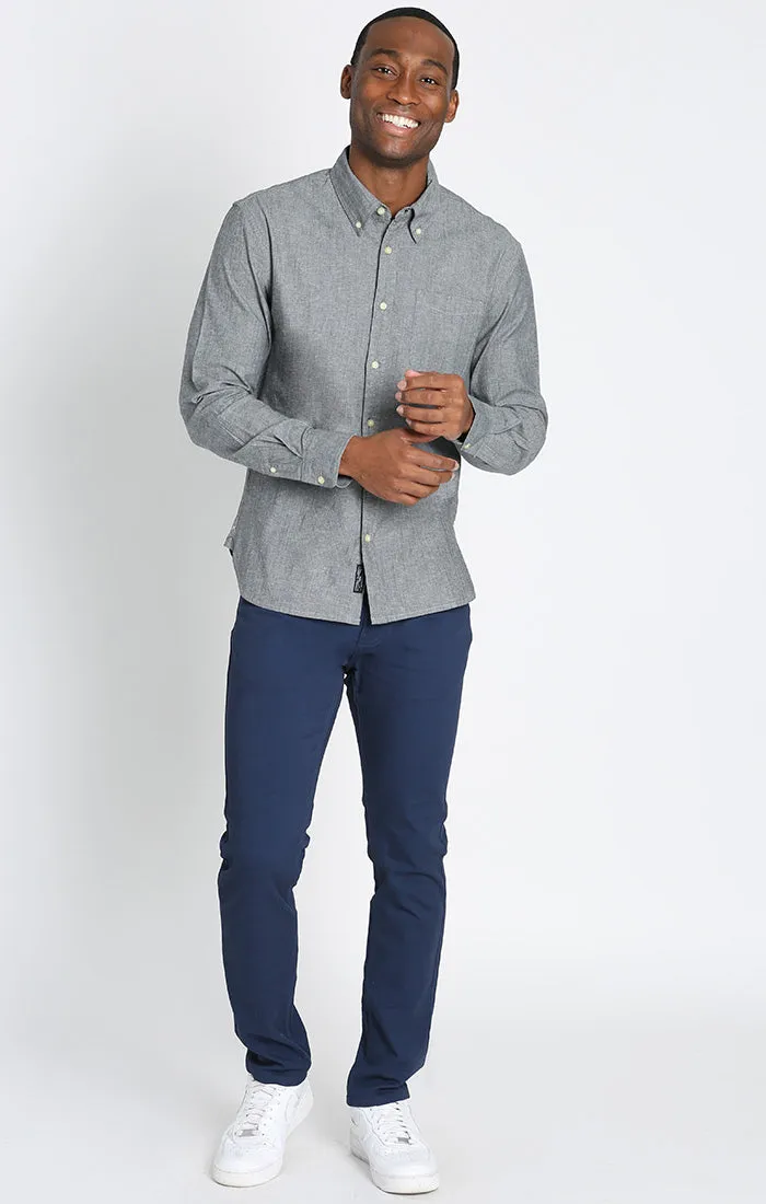 Stretch Chambray One Pocket Long Sleeve Shirt