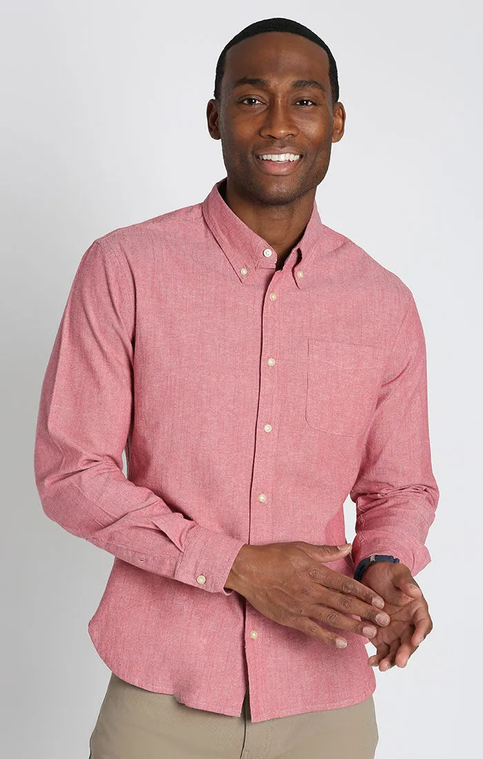 Stretch Chambray One Pocket Long Sleeve Shirt