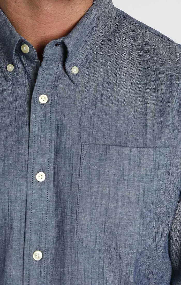 Stretch Chambray One Pocket Long Sleeve Shirt