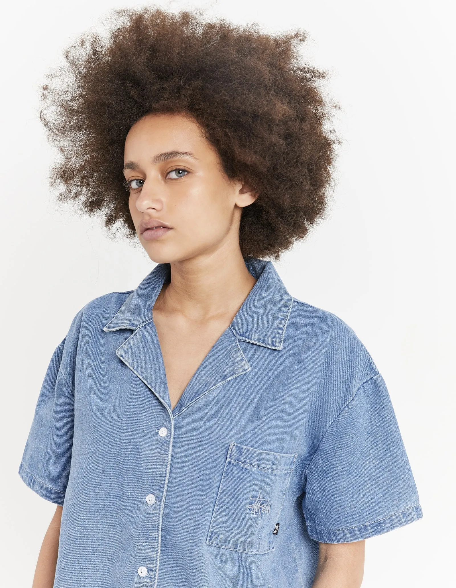 STUSSY  |Casual Style Denim Street Style Plain Cotton Short Sleeves