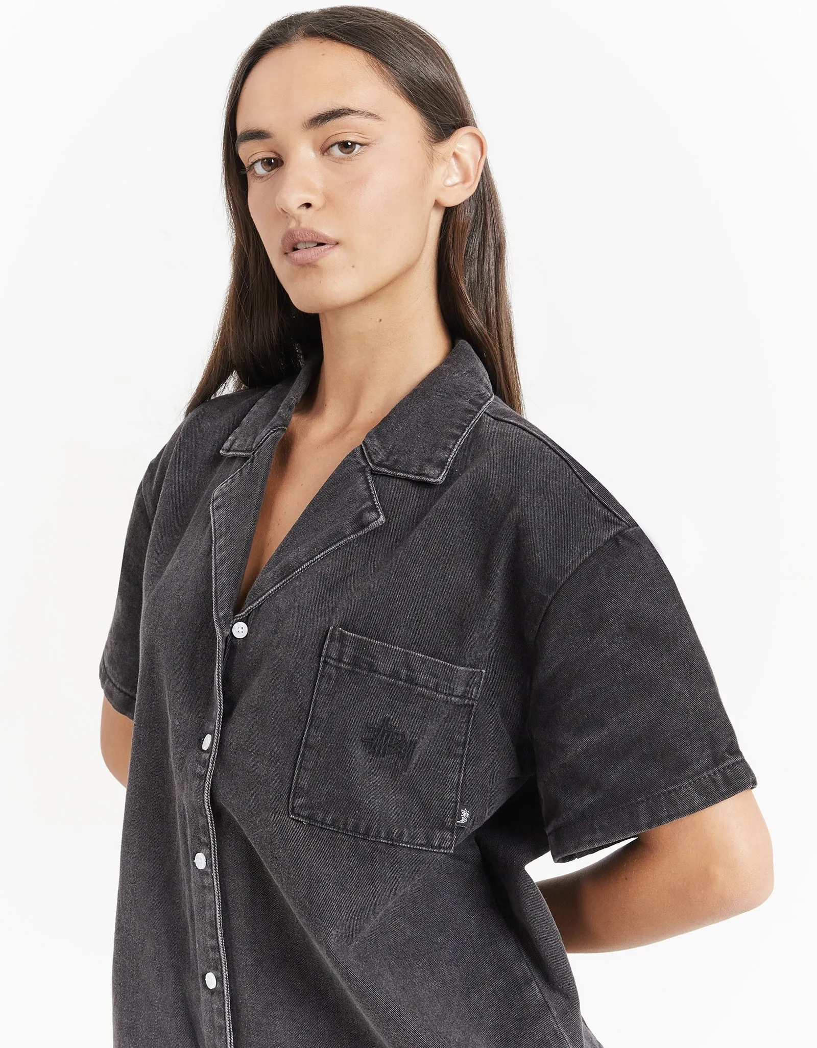 STUSSY  |Casual Style Denim Street Style Plain Cotton Short Sleeves