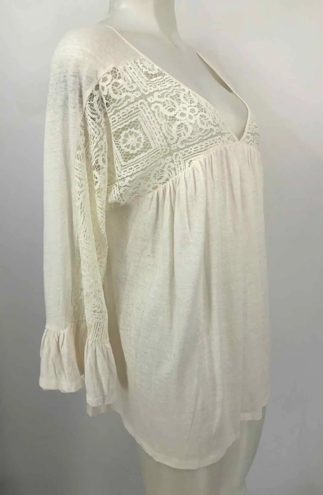 SUNDANCE White Linen & Cotton Lace Trim Longsleeve Size MEDIUM (M) Top