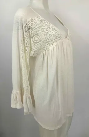 SUNDANCE White Linen & Cotton Lace Trim Longsleeve Size MEDIUM (M) Top