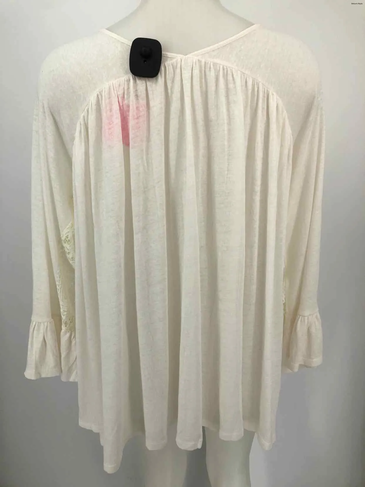 SUNDANCE White Linen & Cotton Lace Trim Longsleeve Size MEDIUM (M) Top