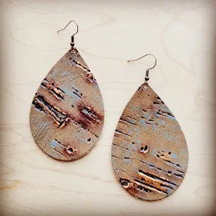 Tarnished Driftwood Leather Teardrop Earrings