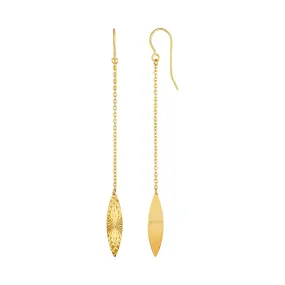 Textured Marquise Shaped Long Drop Earrings in 14k Yellow Gold-rx34079