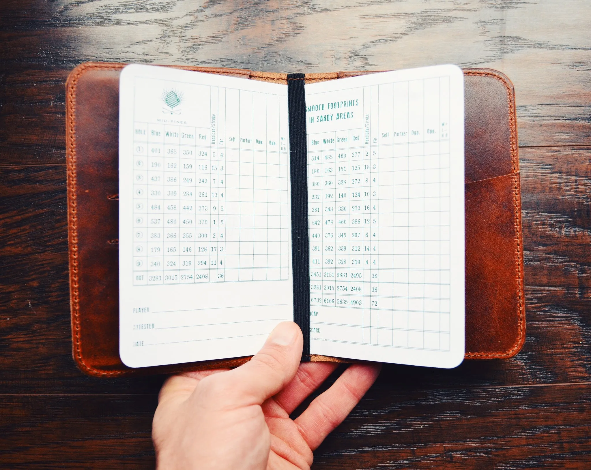 The Crenshaw Scorecard Holder / Field notes wallet in Horween Chestnut leather