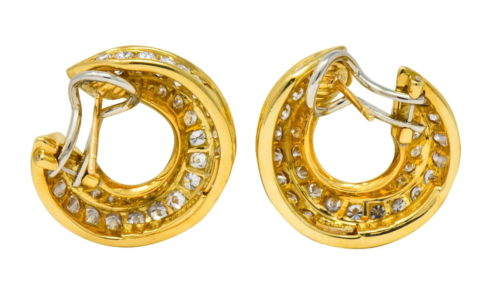 Tiffany & Co. Vintage 3.48 CTW Diamond 18 Karat Gold Hoop Swirl Earrings