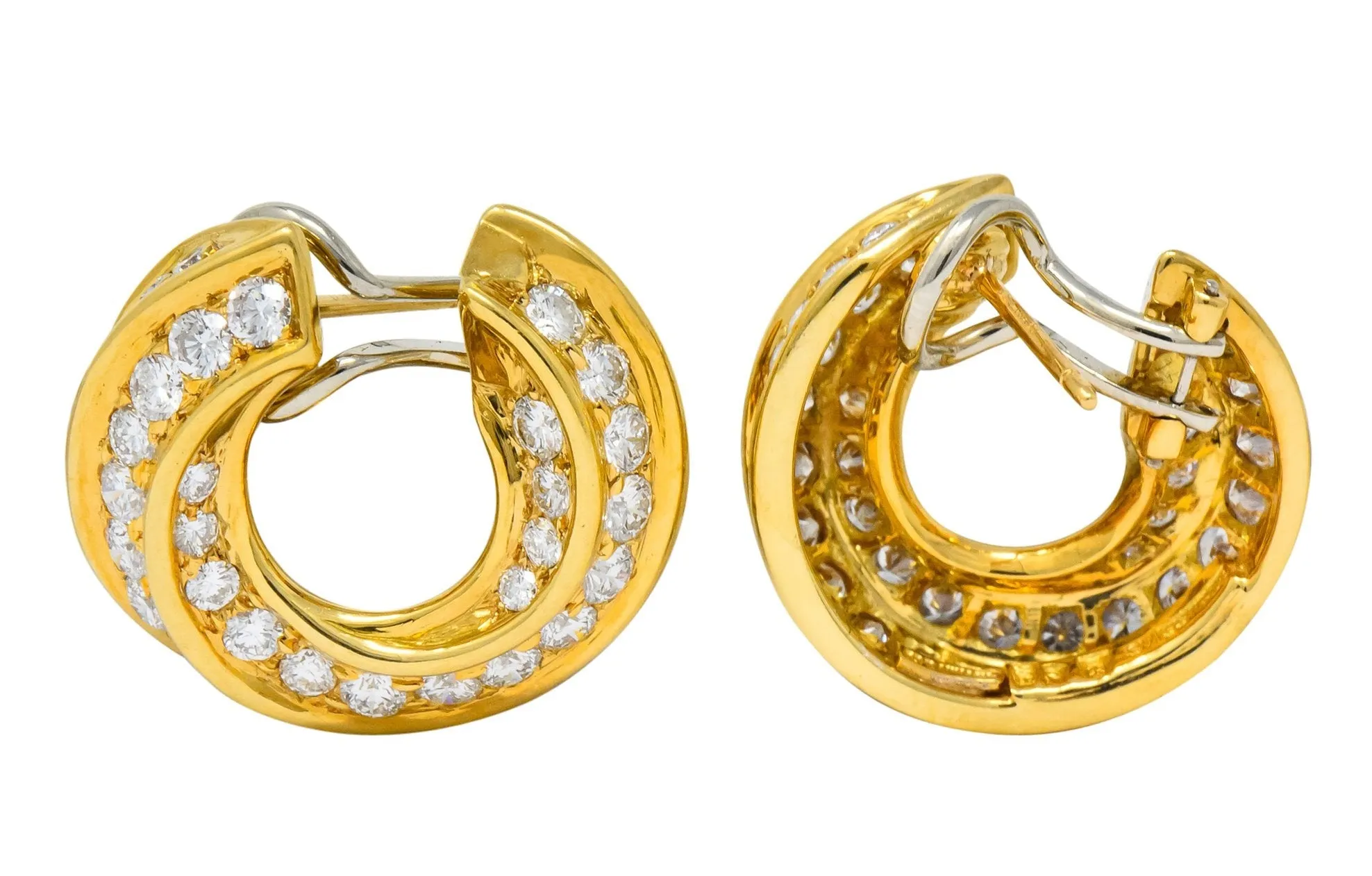 Tiffany & Co. Vintage 3.48 CTW Diamond 18 Karat Gold Hoop Swirl Earrings