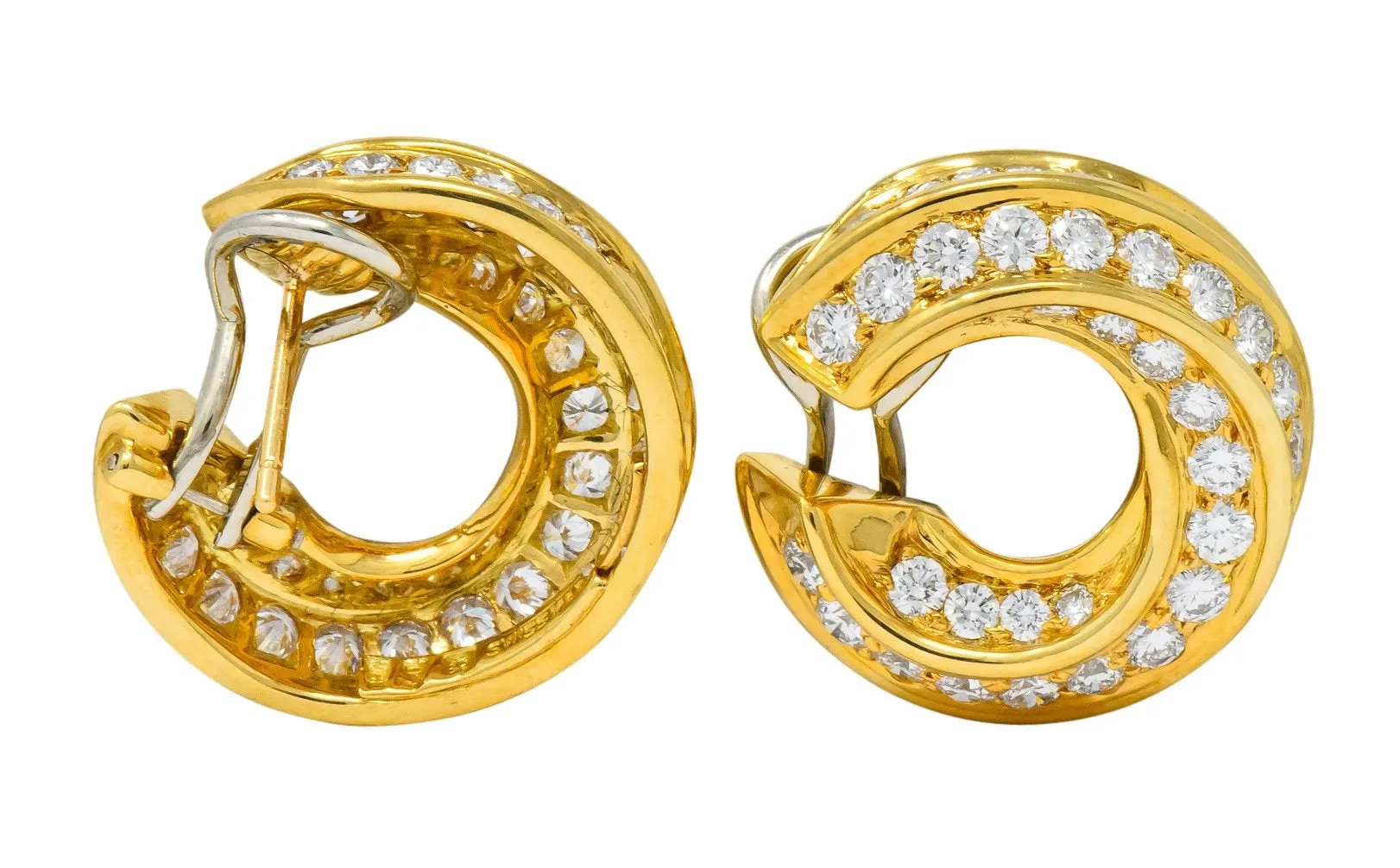 Tiffany & Co. Vintage 3.48 CTW Diamond 18 Karat Gold Hoop Swirl Earrings