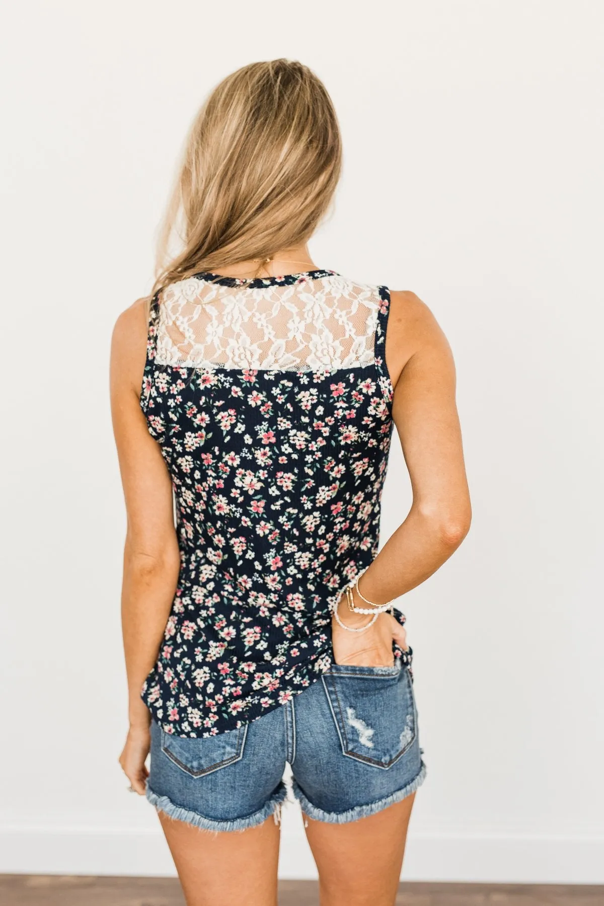 Together As One Floral Tank Top- Navy