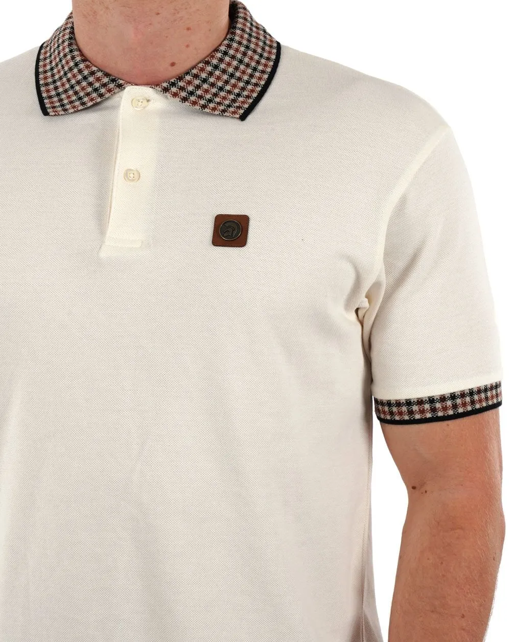 Trojan Gingham Trim Polo Ecru