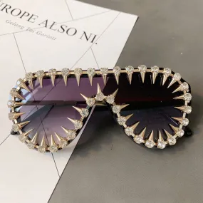 Unisex Luxury Steampunk Nail Diamond Rhinestones Oversized Sunglasses