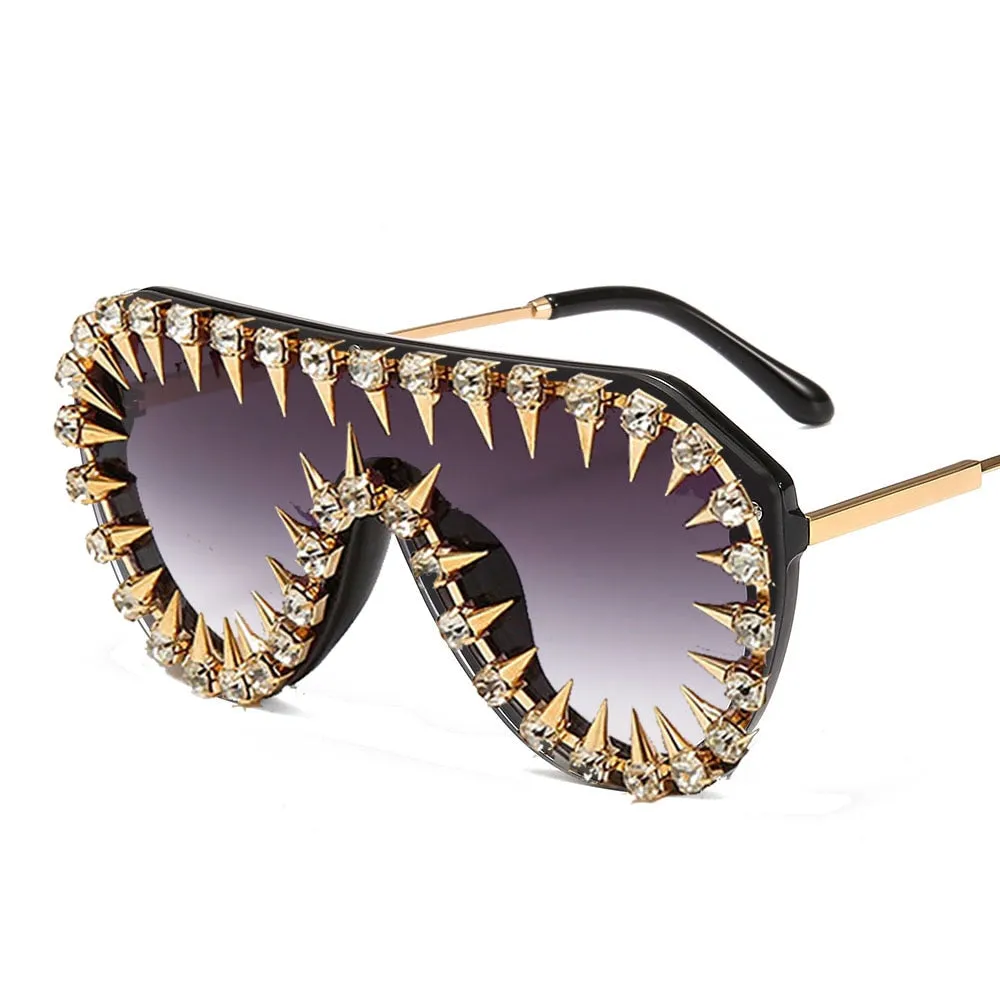 Unisex Luxury Steampunk Nail Diamond Rhinestones Oversized Sunglasses