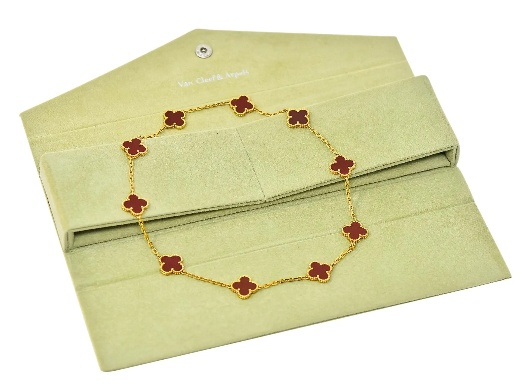 Van Cleef & Arpels Carnelian 18 Karat Yellow Gold Vintage Alhambra Necklace