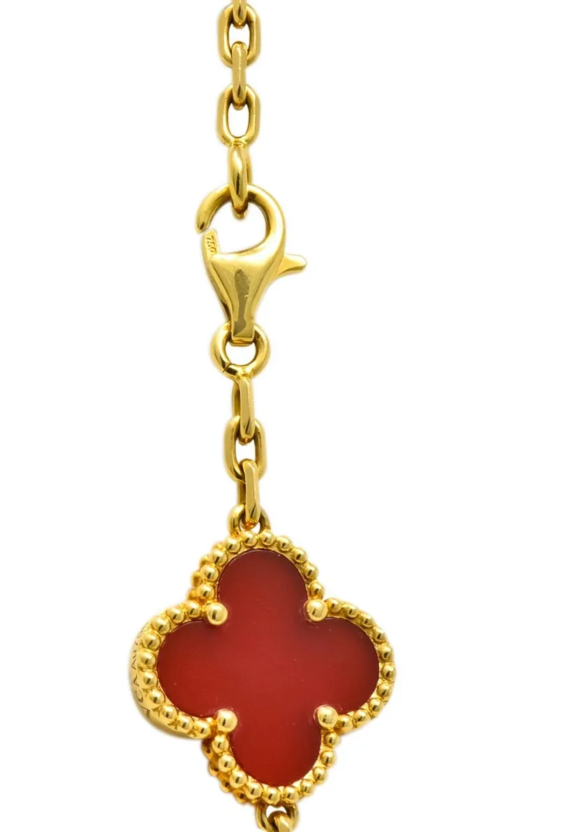 Van Cleef & Arpels Carnelian 18 Karat Yellow Gold Vintage Alhambra Necklace