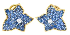 Van Cleef & Arpels Sapphire Diamond Platinum 18 Karat Yellow Gold Feuilles De Plantan Leaf Vintage Earrings