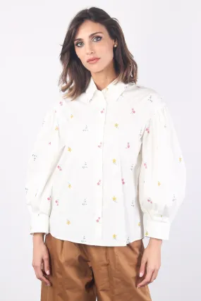 Villar Camicia Ricamo Fiori Panna