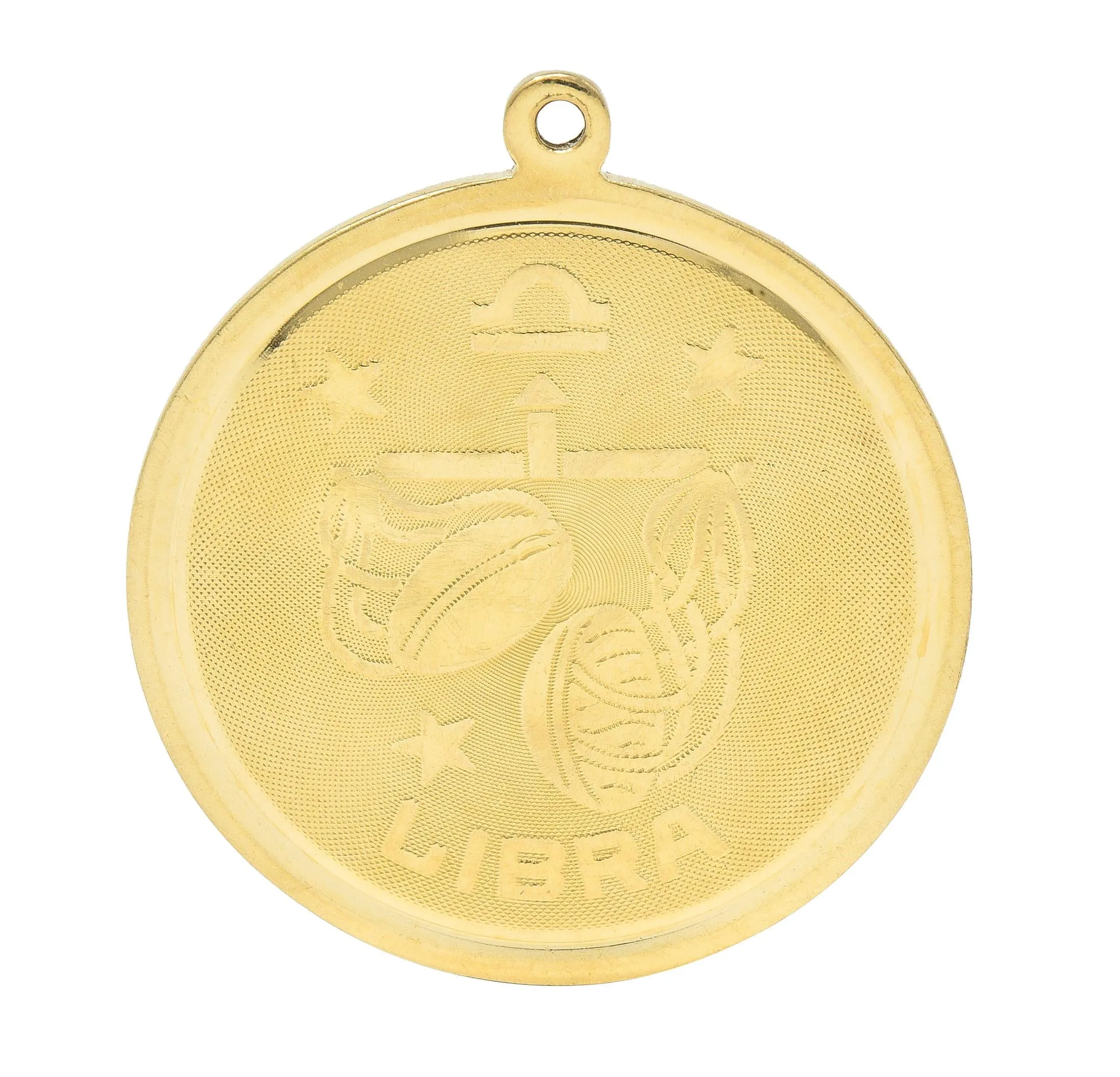 Vintage 14 Karat Yellow Gold Libra Zodiac Medallion Pendant Charm