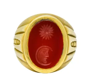 Vintage 1986 Kieselstein Cord Carnelian 18 Karat Gold Signet Ring