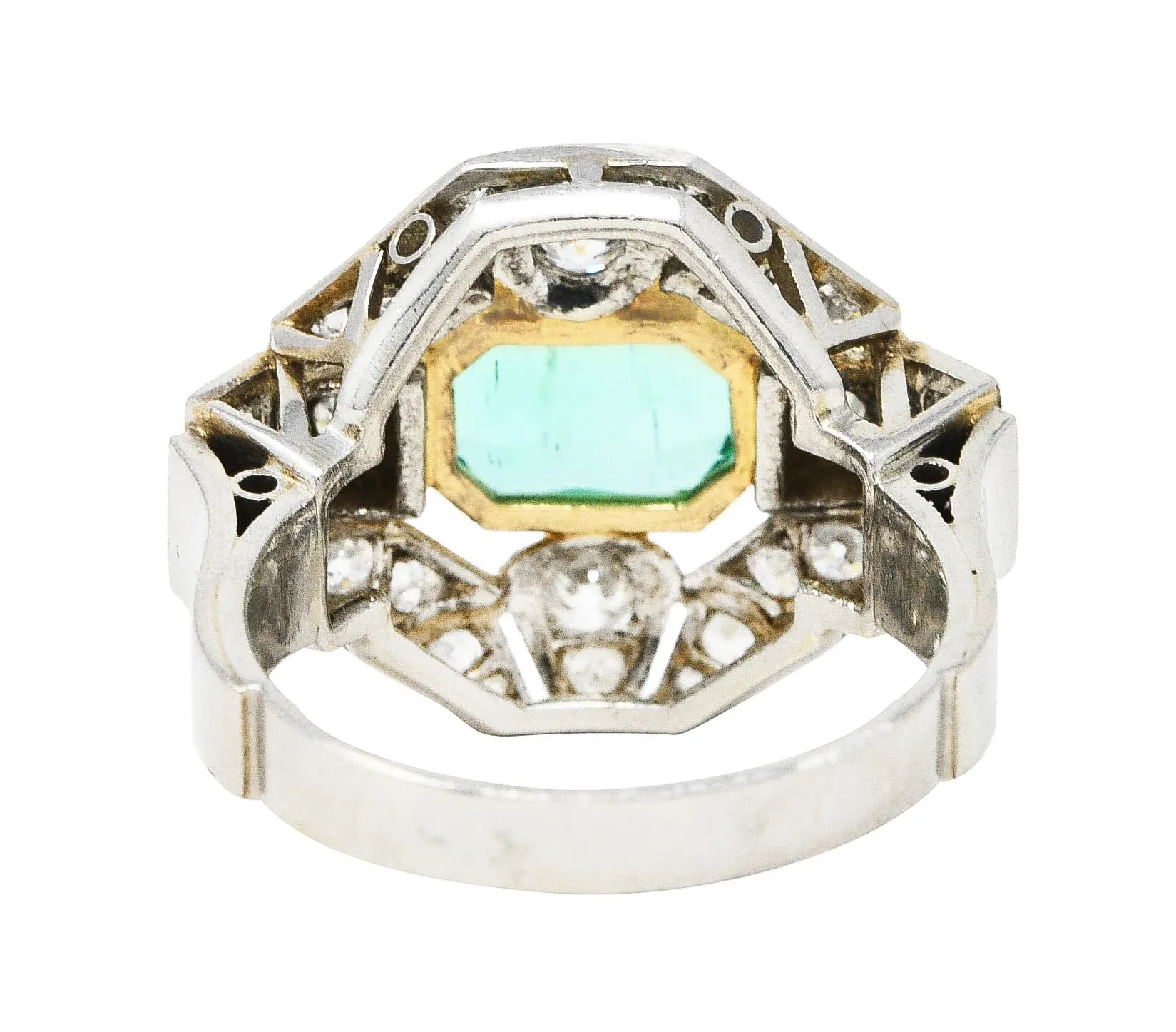 Vintage 4.15 CTW No Oil Colombian Emerald Platinum 18 Karat Yellow Gold Statement Ring GIA