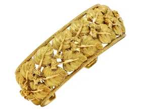 Vintage Buccellati 18 Karat Yellow Gold Hinged Foliate Leaf Cuff Bracelet