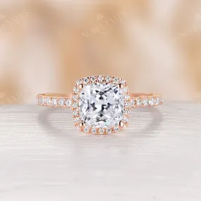 Vintage Cushion Moissanite Rose Gold Halo & Pave Engagement Ring