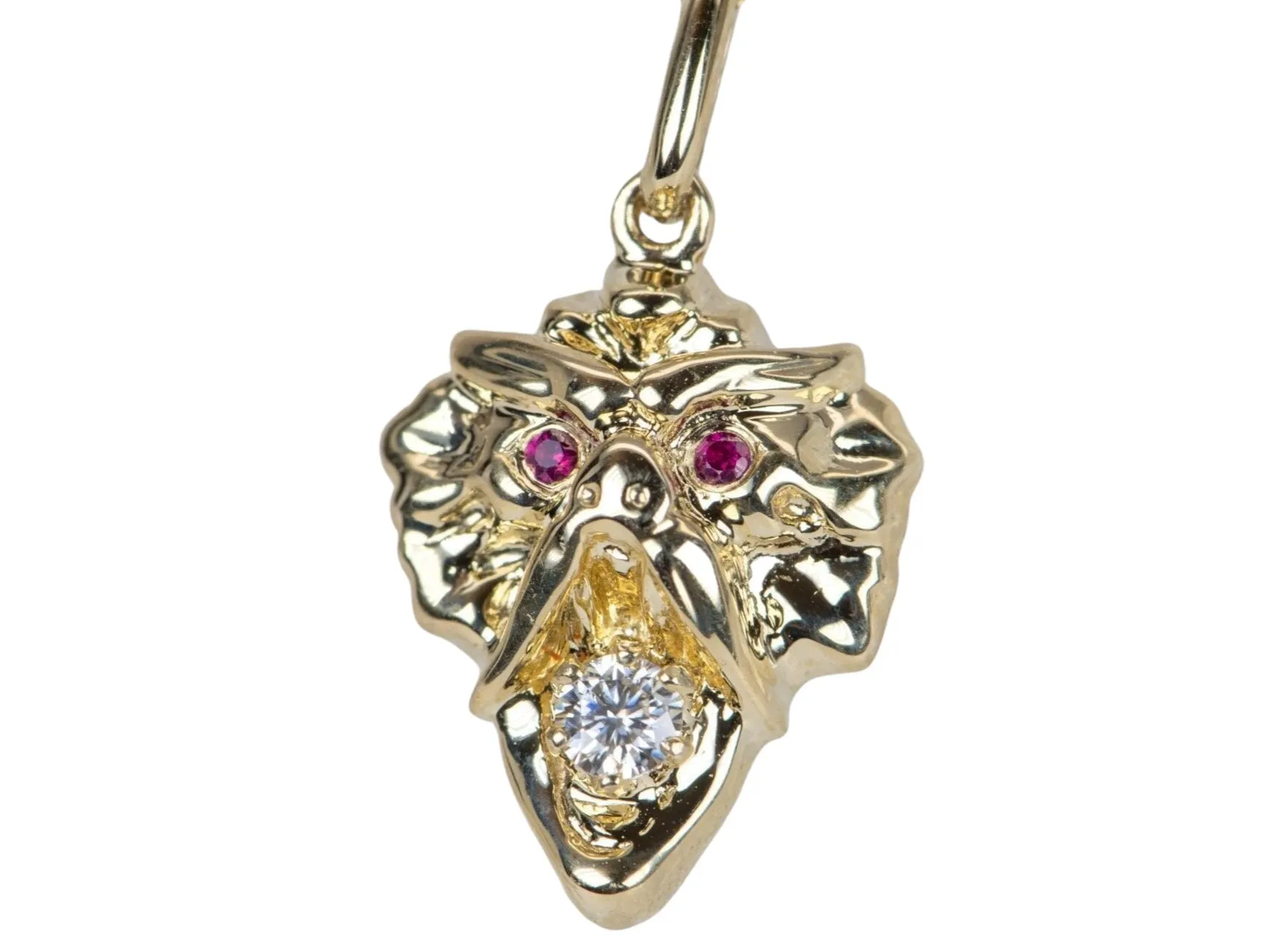 Vintage Inspired Griffin Pendant Solid 9K Gold Ruby Eyes Moissanite Mouth M4009