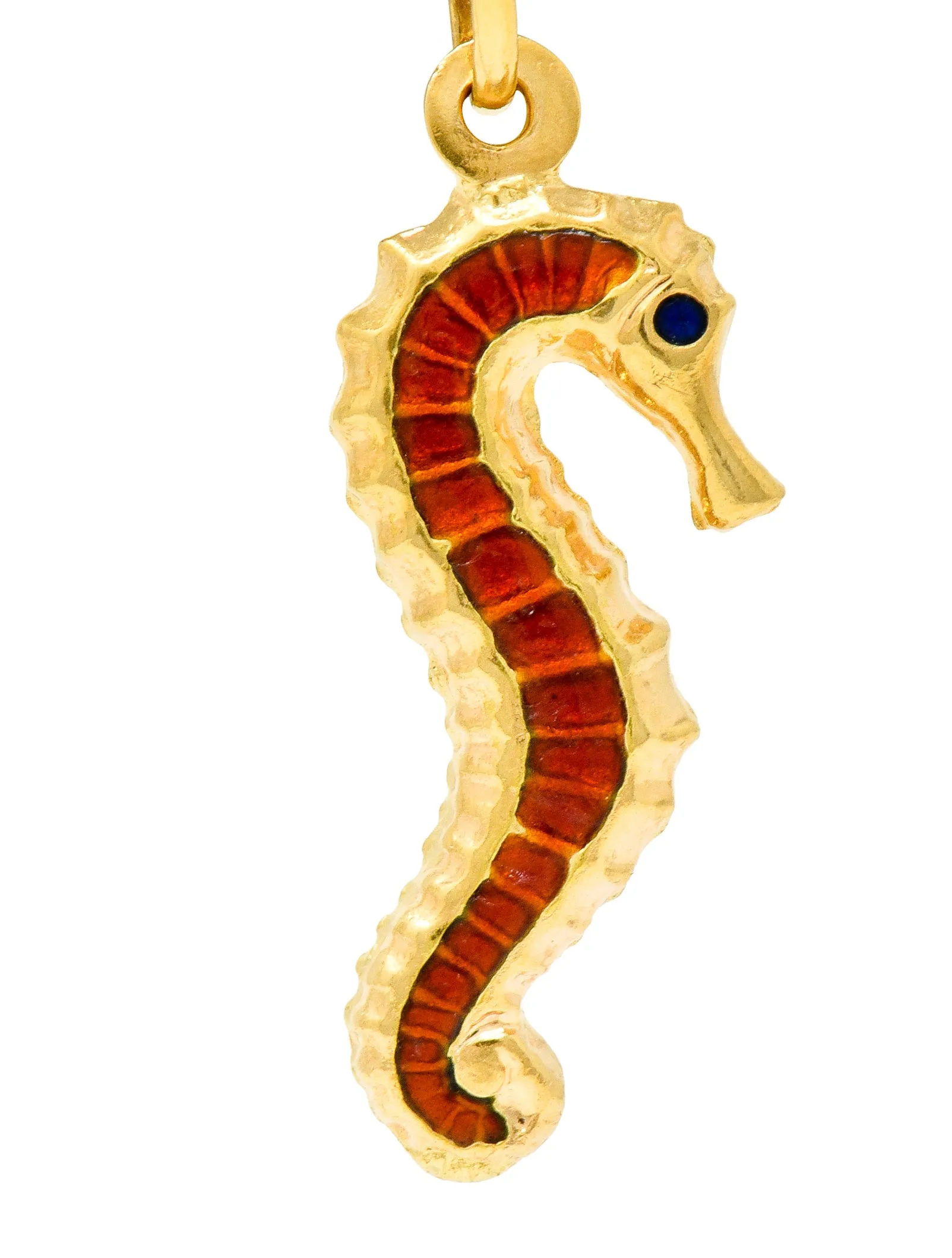 Vintage Italian Enamel 18 Karat Gold Seahorse Charm Circa 1960