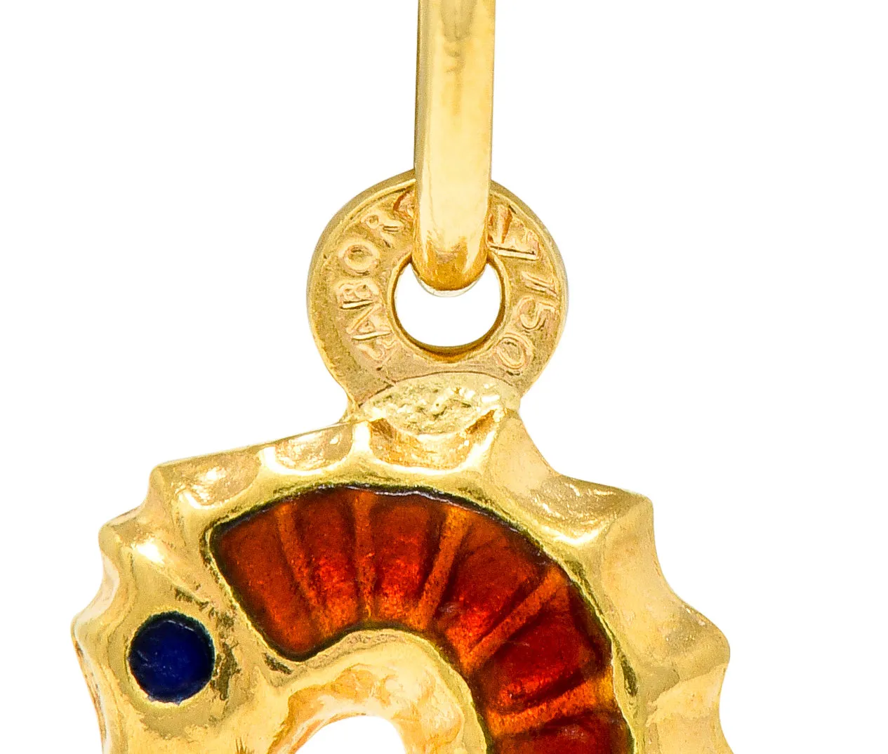 Vintage Italian Enamel 18 Karat Gold Seahorse Charm Circa 1960