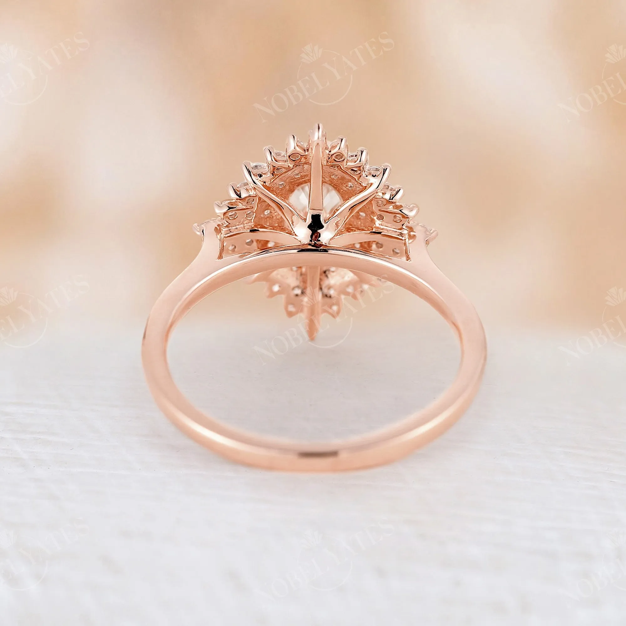 Vintage Oval Moissanite Engagement Ring Rose Gold Double Halo