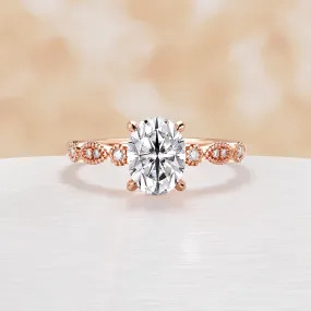 Vintage Oval Moissanite Milgrain Engagement Ring Rose Gold