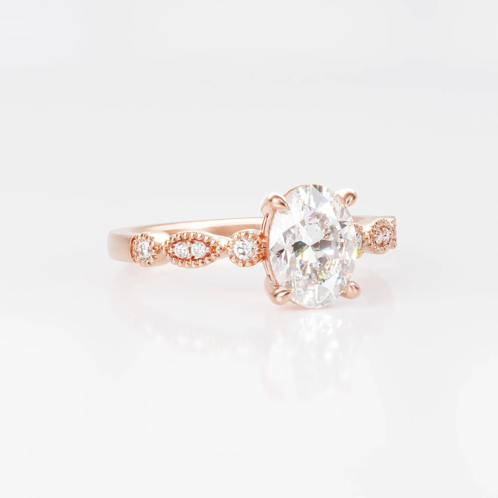 Vintage Oval Moissanite Milgrain Engagement Ring Rose Gold