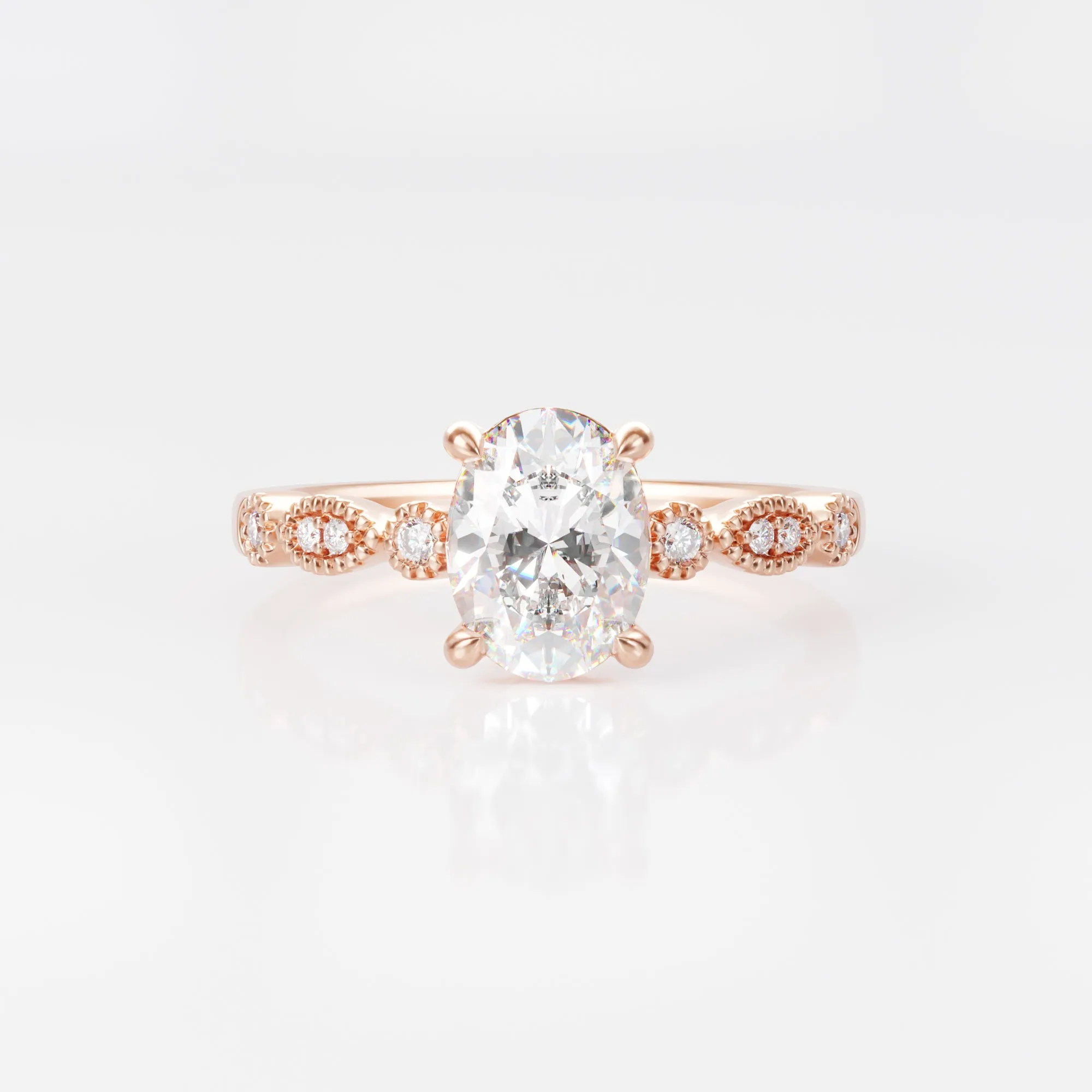 Vintage Oval Moissanite Milgrain Engagement Ring Rose Gold