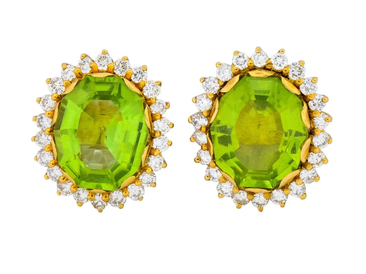 Vintage Peridot 7.90 CTW Diamond 18 Karat Gold Earrings