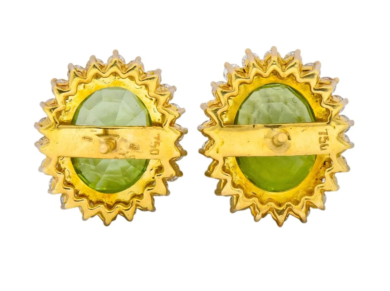 Vintage Peridot 7.90 CTW Diamond 18 Karat Gold Earrings