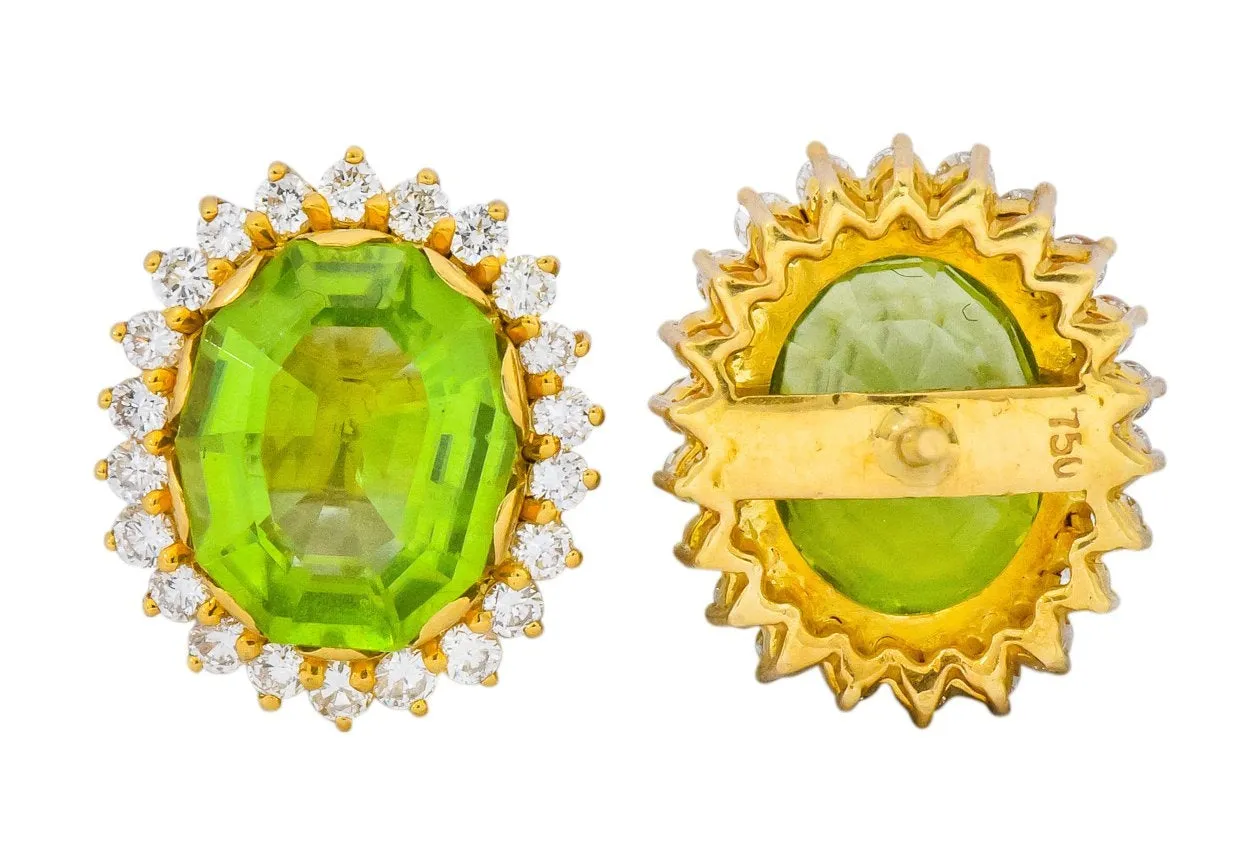 Vintage Peridot 7.90 CTW Diamond 18 Karat Gold Earrings