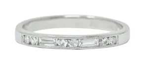 Vintage Single Baguette Cut Diamond Platinum Channel Band Ring