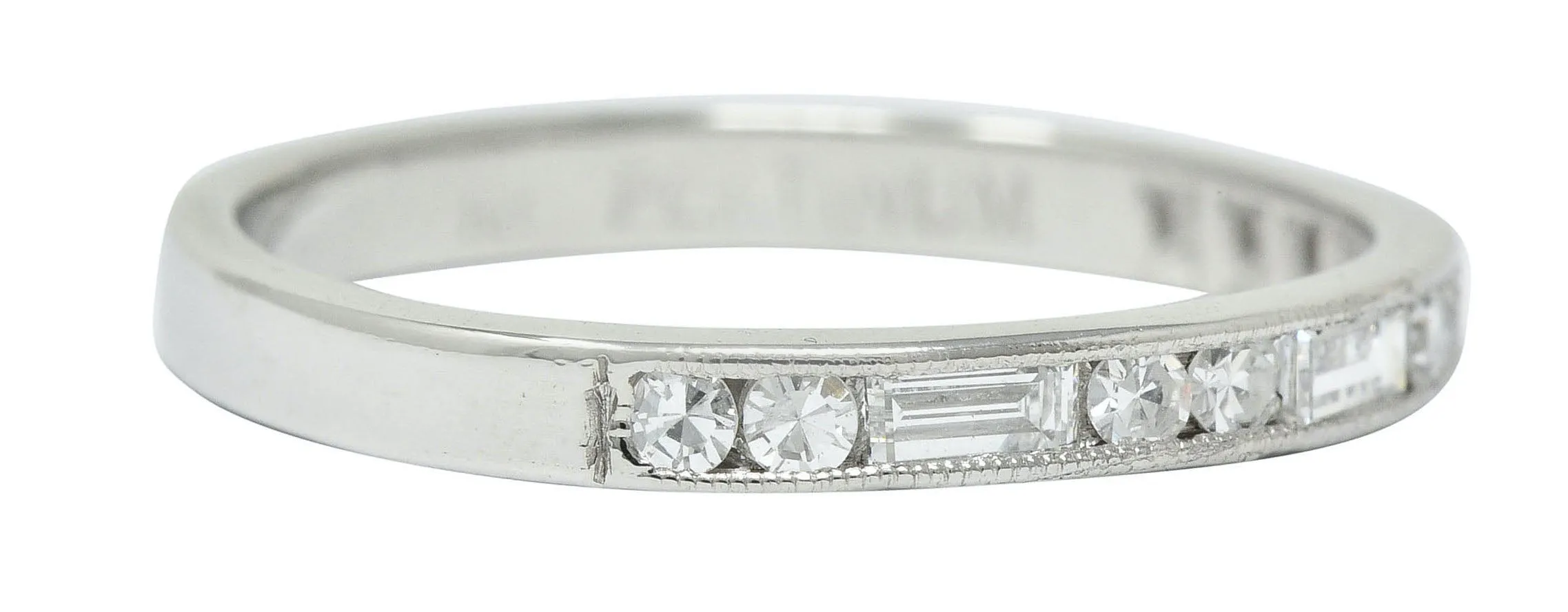 Vintage Single Baguette Cut Diamond Platinum Channel Band Ring