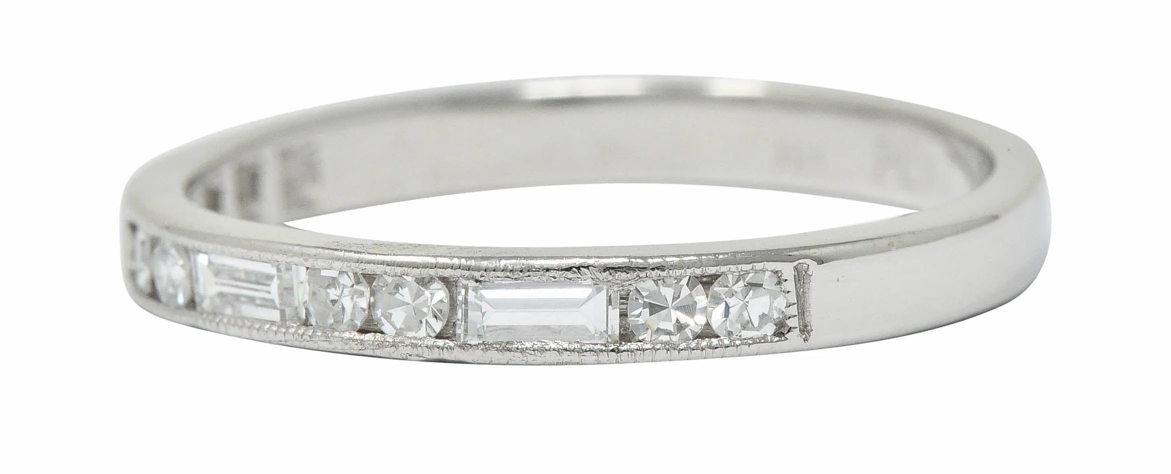 Vintage Single Baguette Cut Diamond Platinum Channel Band Ring