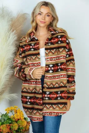 WHITE BIRCH PLUS SIZE Long Sleeve Aztec Print Woven Jacket