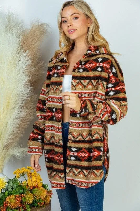 WHITE BIRCH PLUS SIZE Long Sleeve Aztec Print Woven Jacket