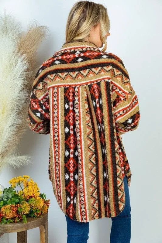 WHITE BIRCH PLUS SIZE Long Sleeve Aztec Print Woven Jacket