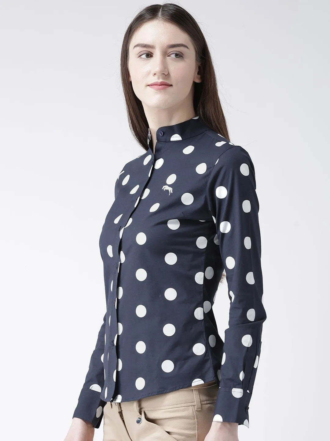 Women Navy Blue Regular Fit Printed Casual Shirt