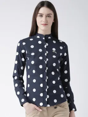 Women Navy Blue Regular Fit Printed Casual Shirt